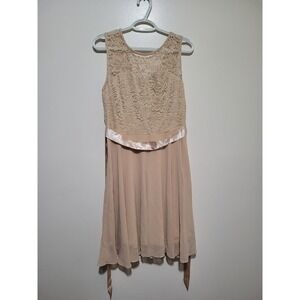 Bery Love Lace Top Chiffon Dress Beige Ribbon Detail Women's L